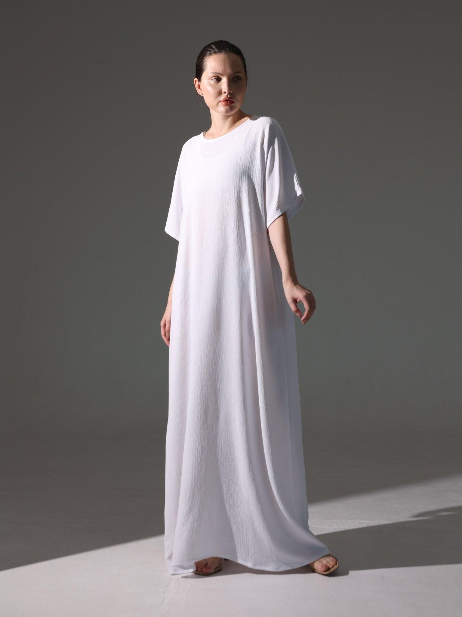 Crepe Abaya Inner Slip Dress - Elegant White - Hals and Sals Crepe Abaya Inner Slip Dress - Elegant White - Hals and Sals