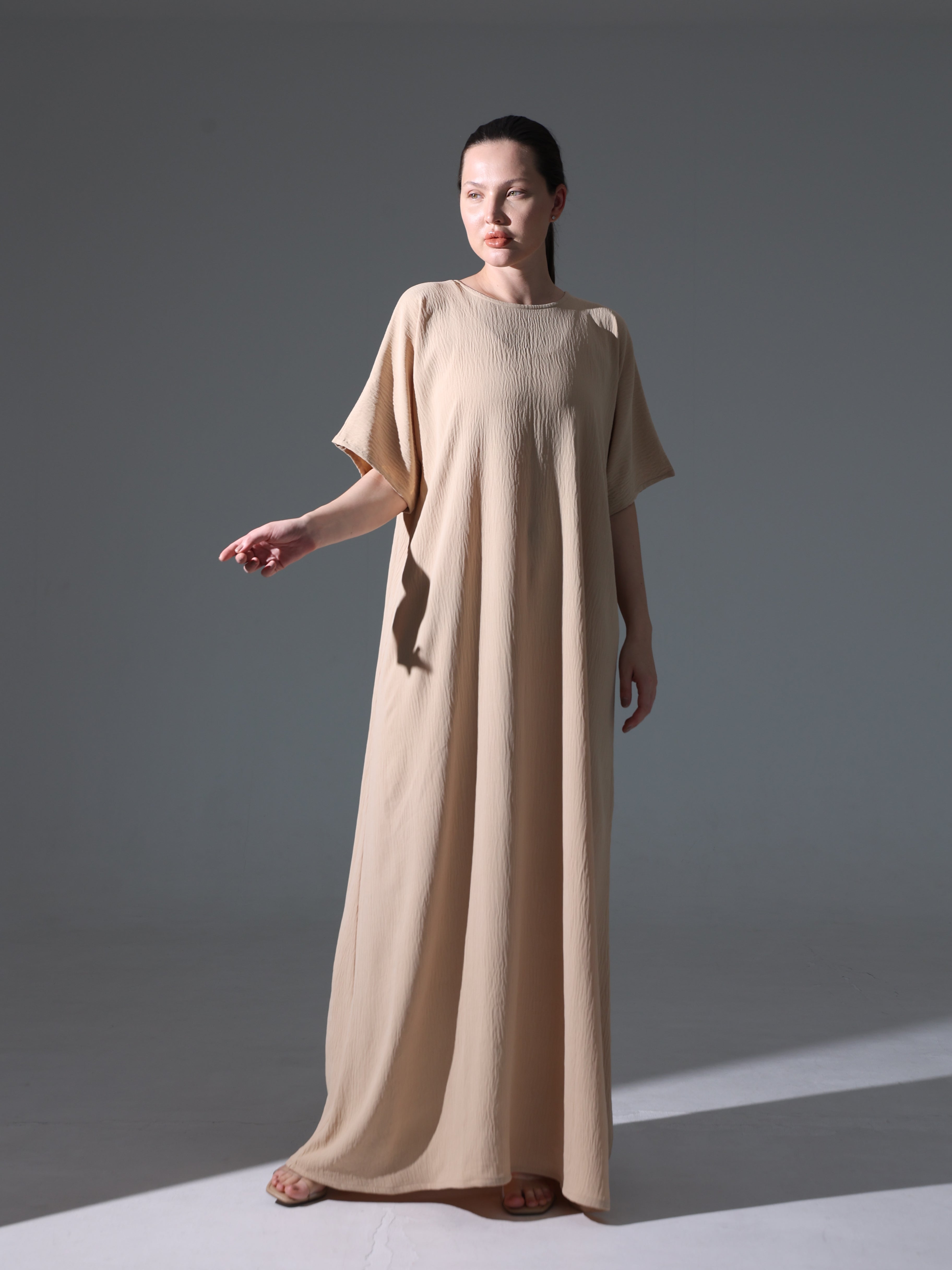 Crepe Abaya Inner Slip Dress - Neutral Beige Crepe Abaya Inner Slip Dress - Neutral Beige