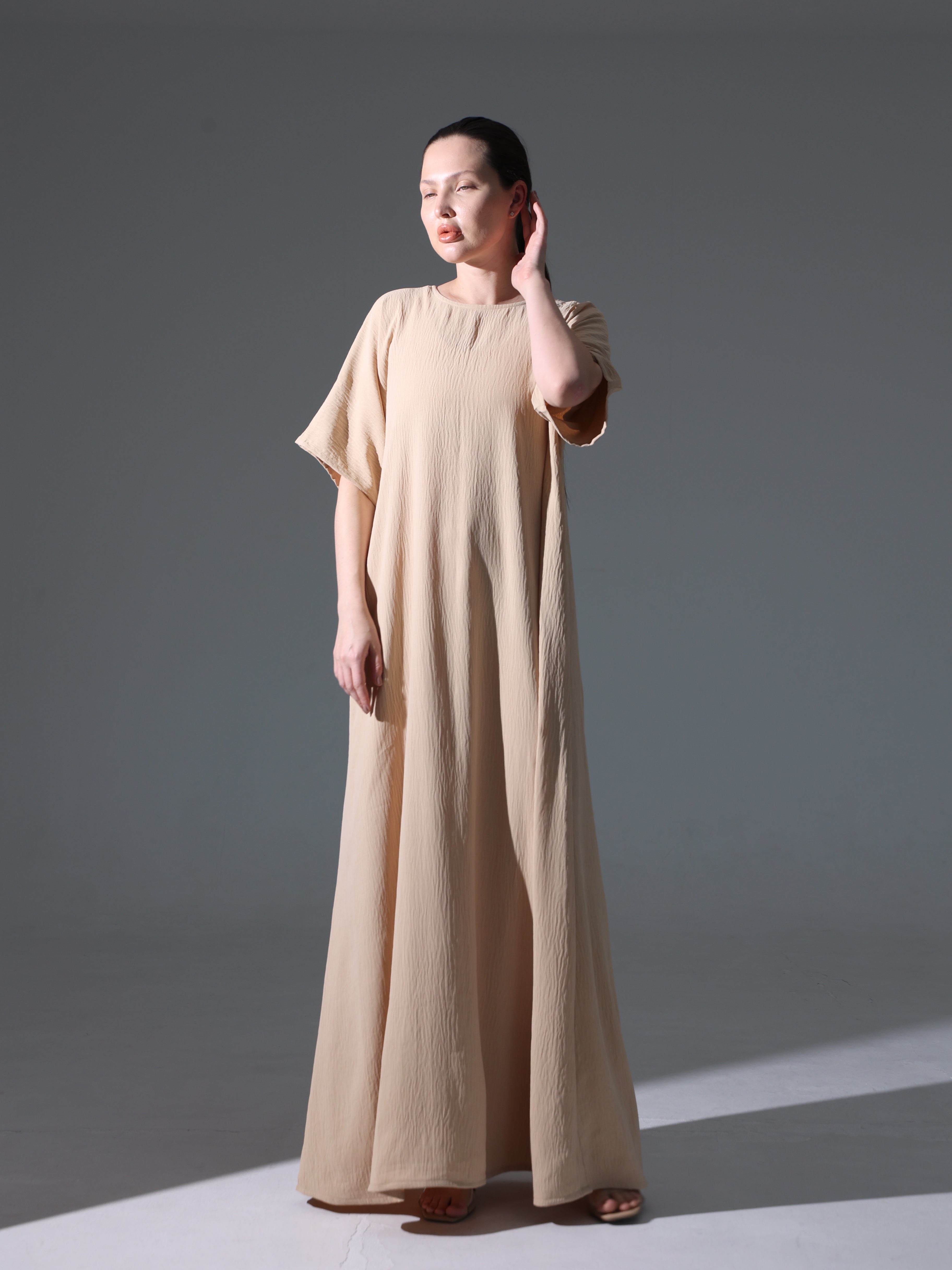 Crepe Abaya Inner Slip Dress - Neutral Beige Crepe Abaya Inner Slip Dress - Neutral Beige