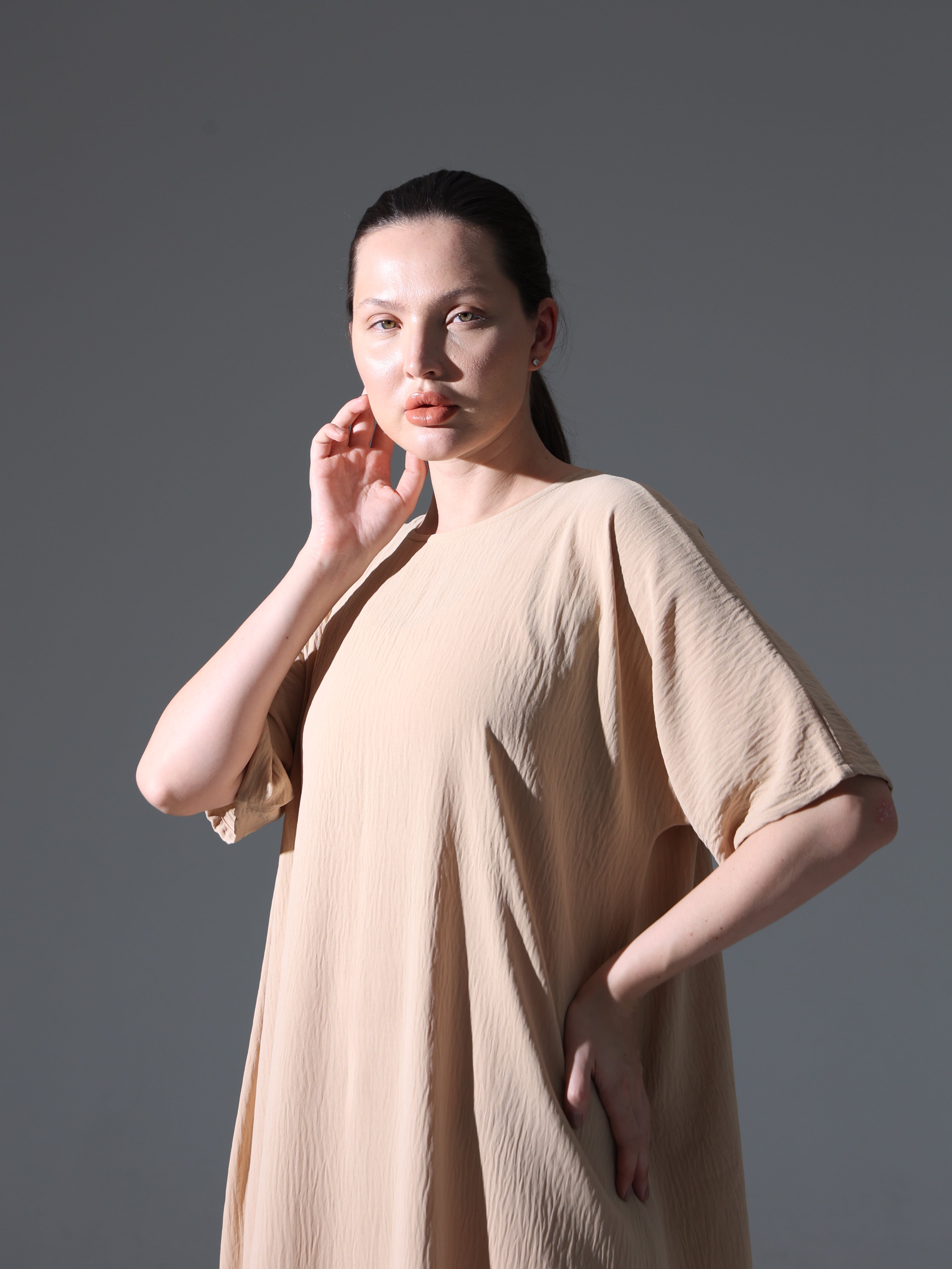 Crepe Abaya Inner Slip Dress - Neutral Beige Crepe Abaya Inner Slip Dress - Neutral Beige