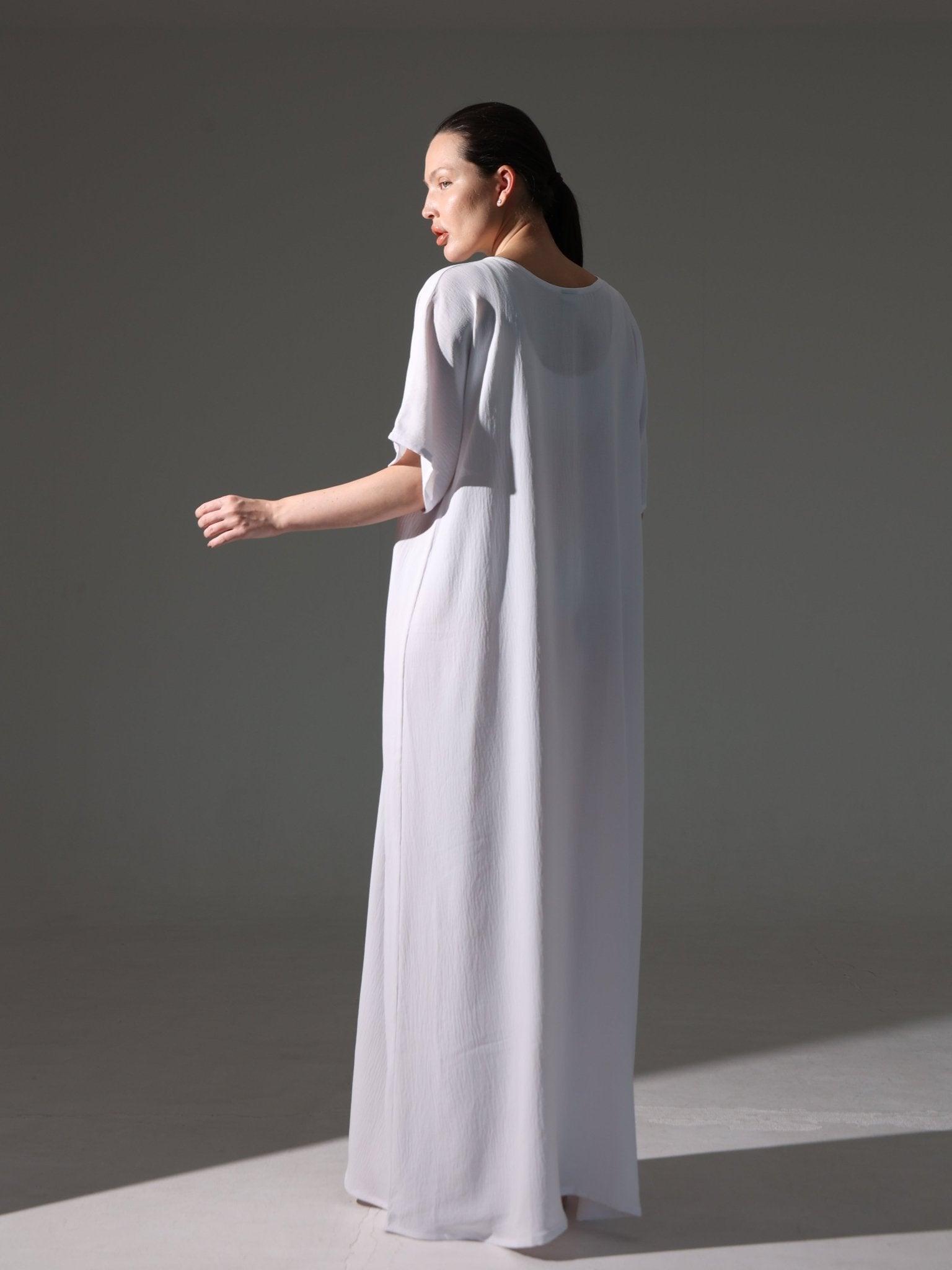 Crepe Abaya Inner Slip Dress - Elegant White - Hals and Sals
