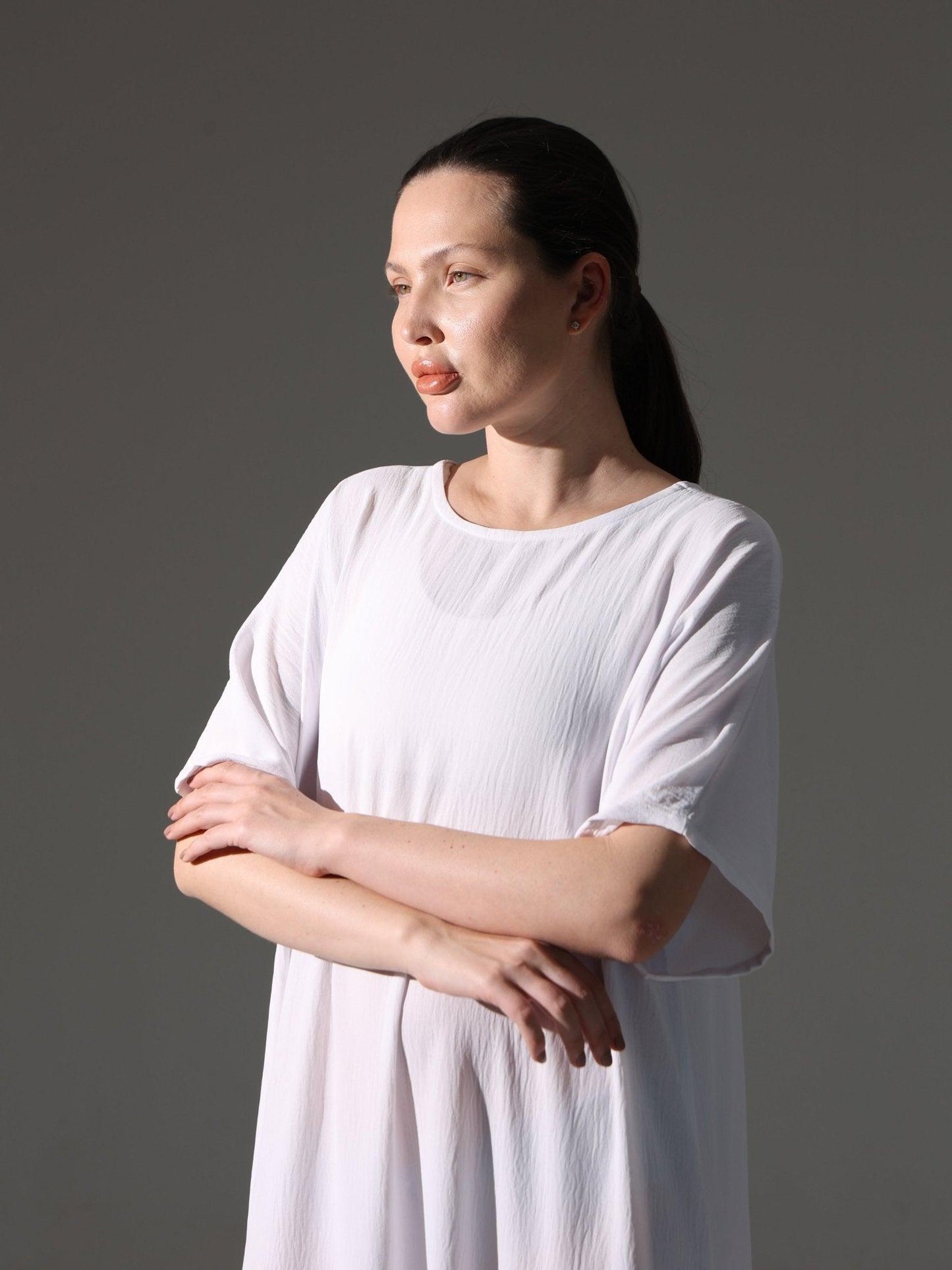 Crepe Abaya Inner Slip Dress - Elegant White - Hals and Sals