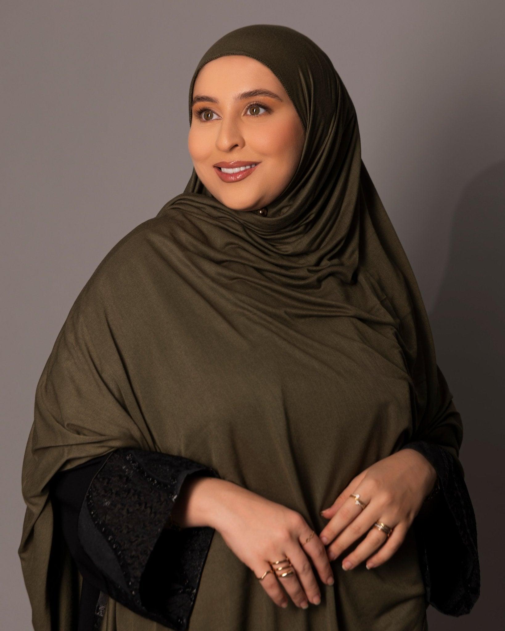 Premium oversize Jersey Hijab – Olive green - Hals and Sals