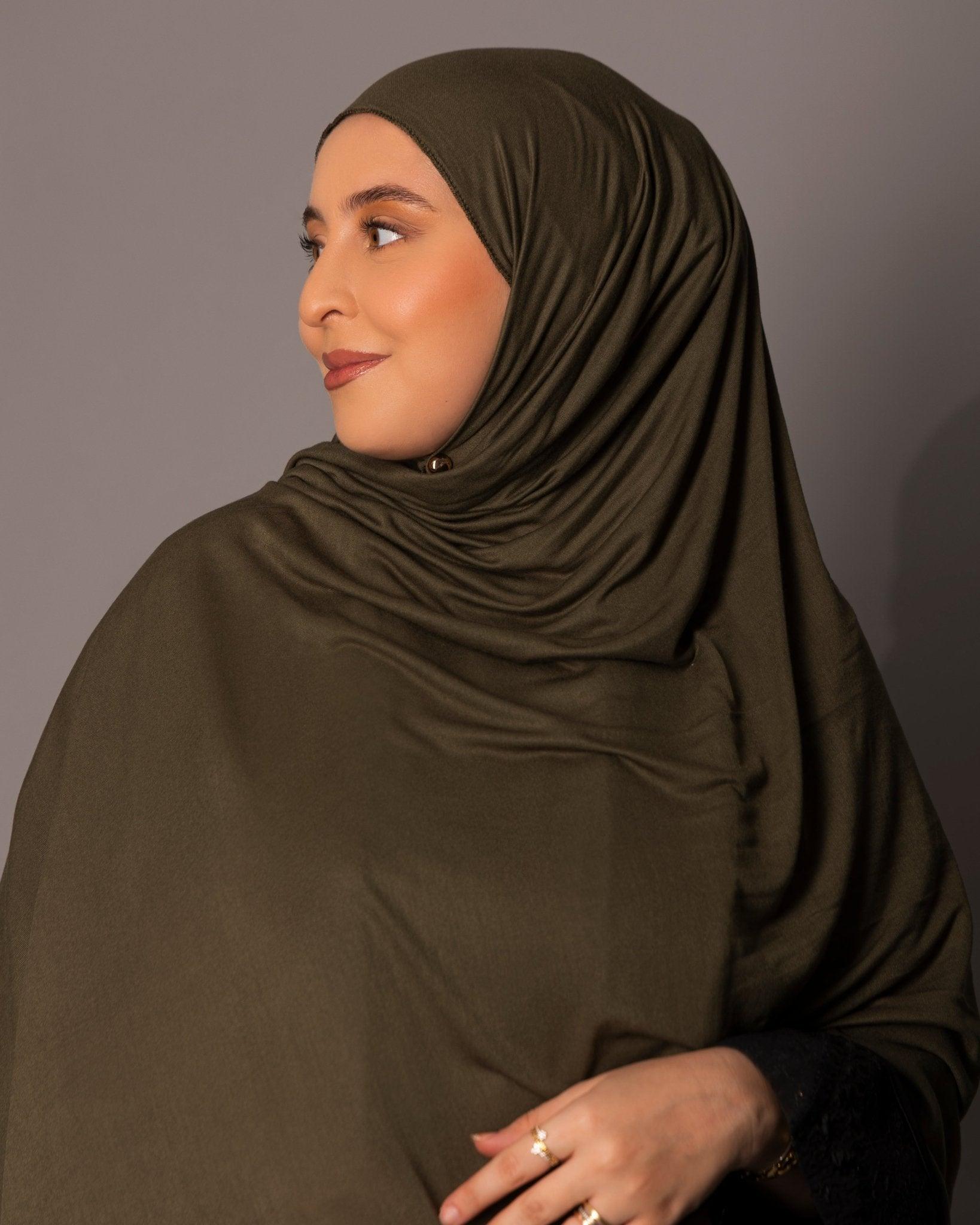 Premium oversize Jersey Hijab – Olive green - Hals and Sals