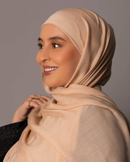 Premium Modal Hijab with matching under cap set - Peach Beige - Hals and Sals