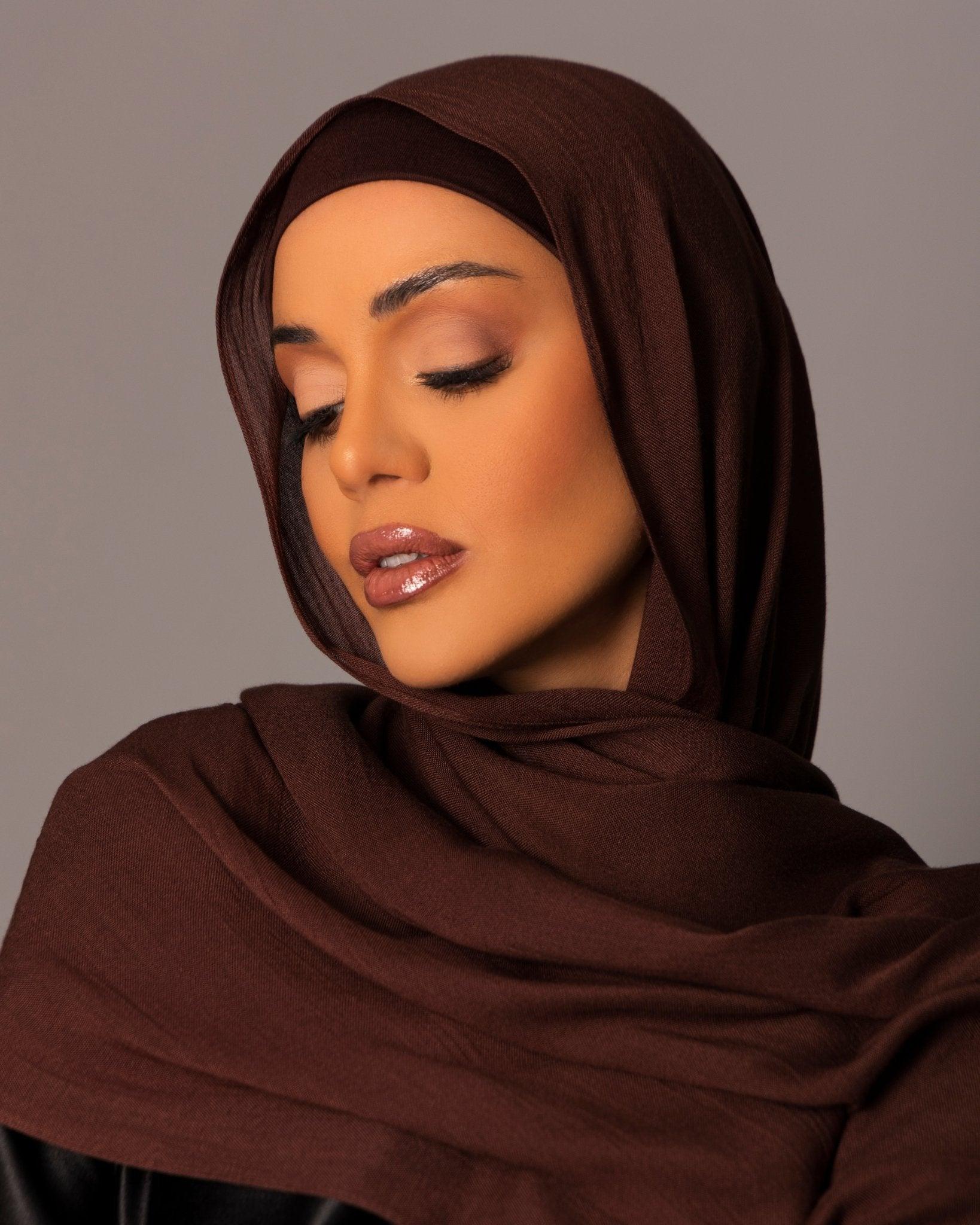 Premium Modal Hijab with matching under cap set – Auburn Brown - Hals and Sals