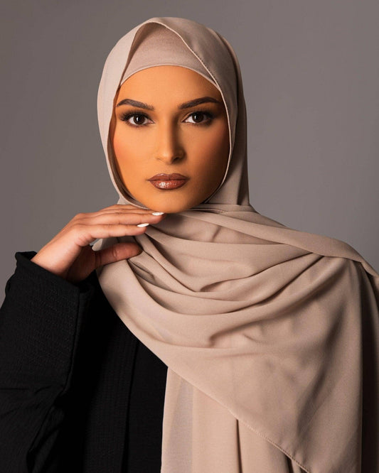 Chiffon Hijab with matching under cap set – Beige - Hals and Sals