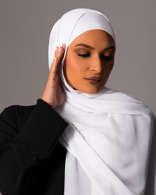 Chiffon Hijab with matching under cap set – Brilliant white - Hals and Sals