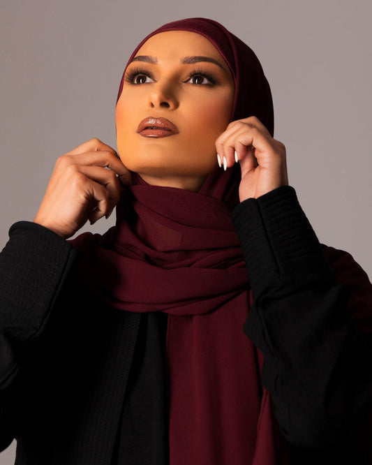Chiffon Hijab with matching under cap set – Deep Garnet - Hals and Sals
