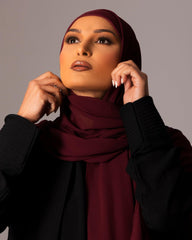 Chiffon Hijab with matching under cap set – Deep Garnet - Hals and Sals