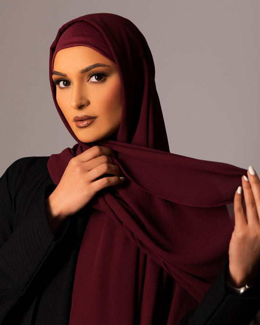 Chiffon Hijab with matching under cap set – Deep Garnet - Hals and Sals