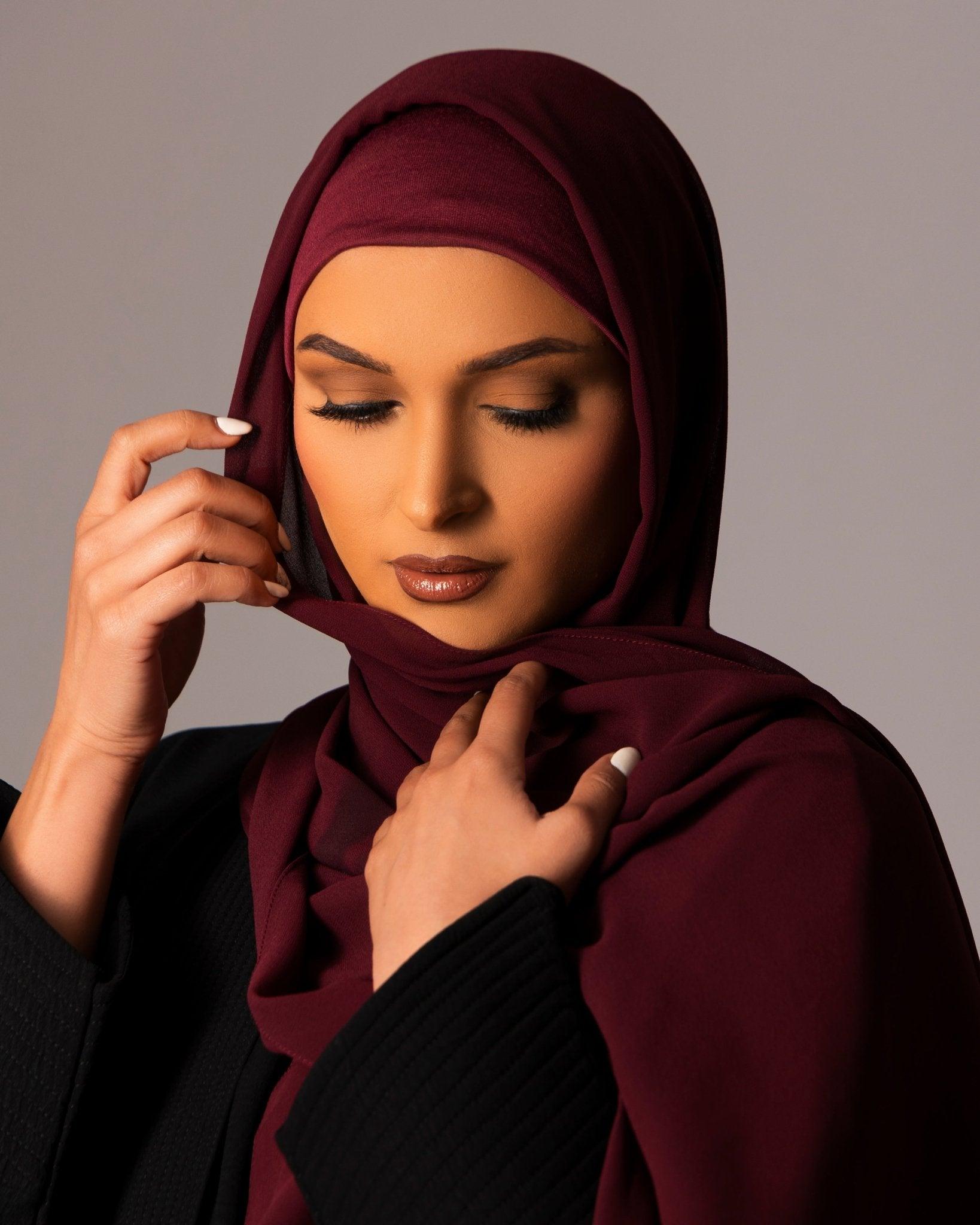 Chiffon Hijab with matching under cap set – Deep Garnet - Hals and Sals