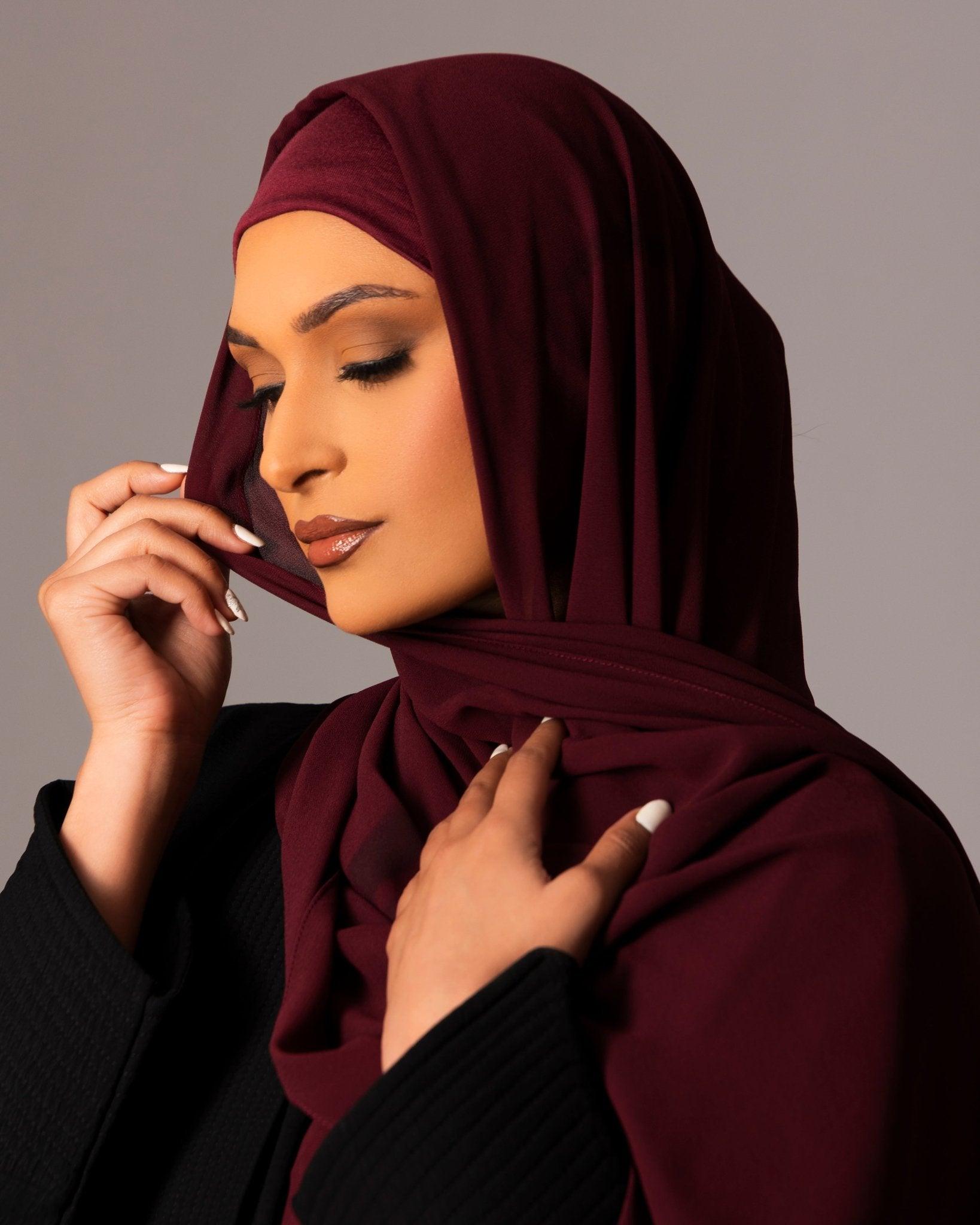 Chiffon Hijab with matching under cap set – Deep Garnet - Hals and Sals