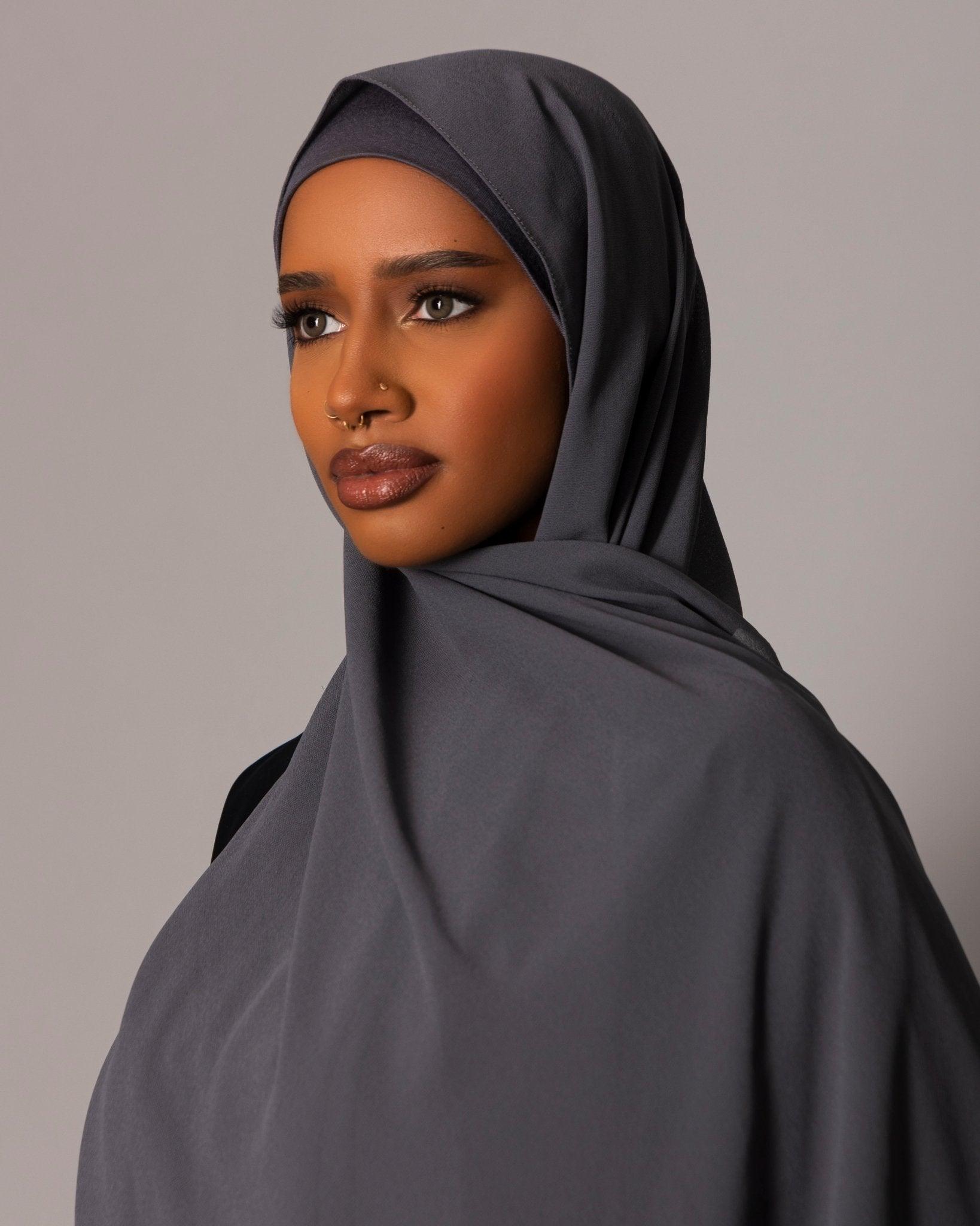 Chiffon Hijab with matching under cap set – Charcoal - Hals and Sals