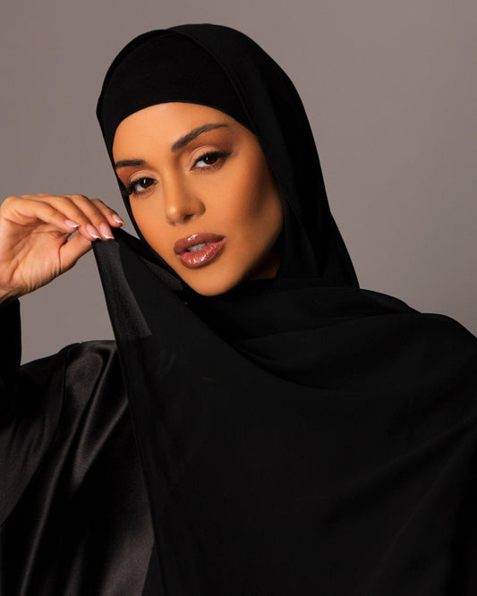 Chiffon Hijab with matching under cap set – Black - Hals and Sals
