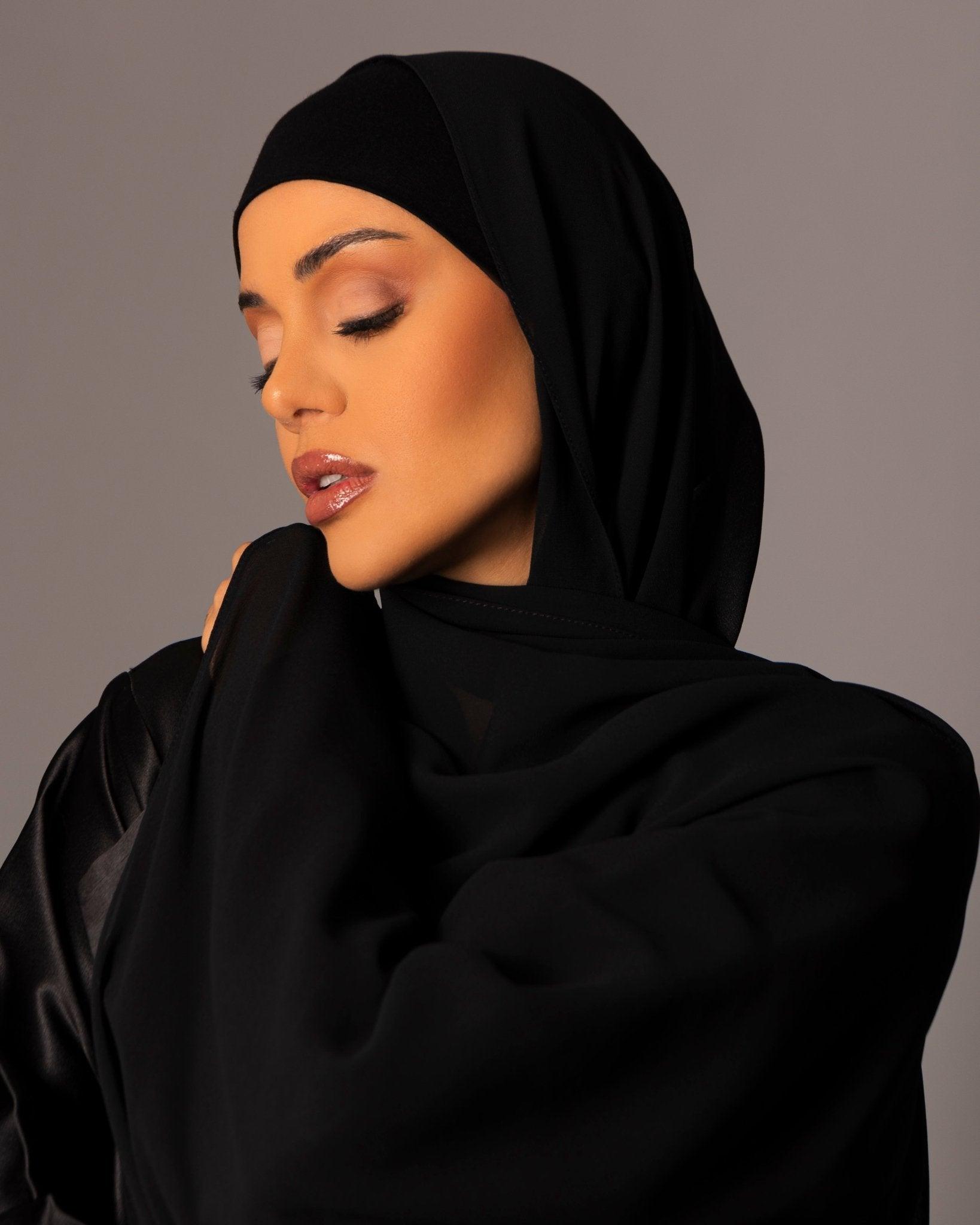 Chiffon Hijab with matching under cap set – Black - Hals and Sals