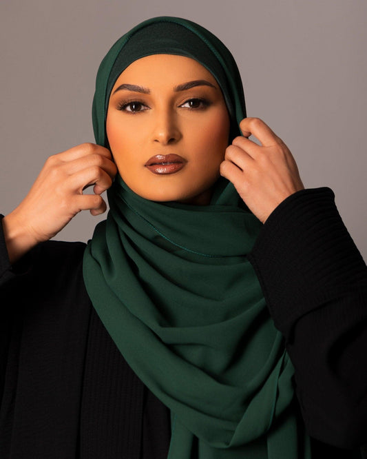 Chiffon Hijab with matching under cap set – Emerald - Hals and Sals