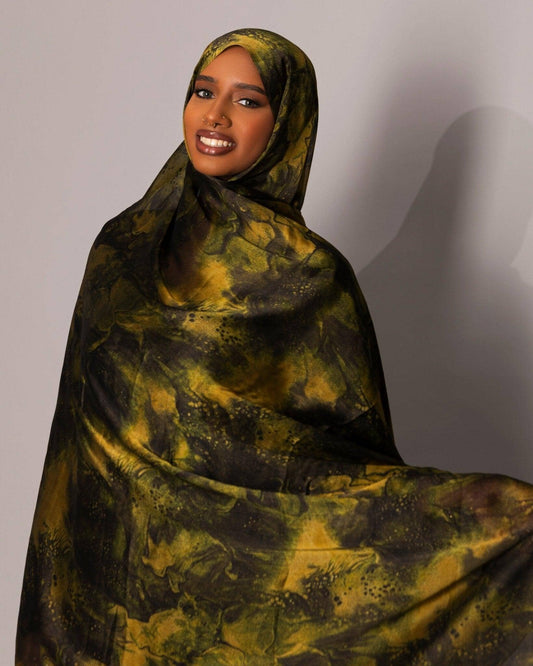 Printed Chiffon Hijab – Marble olive - Hals and Sals