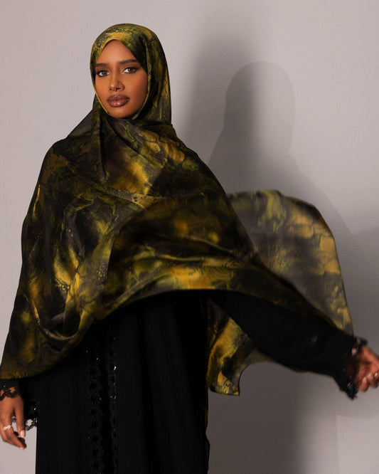 Printed Chiffon Hijab – Marble olive - Hals and Sals