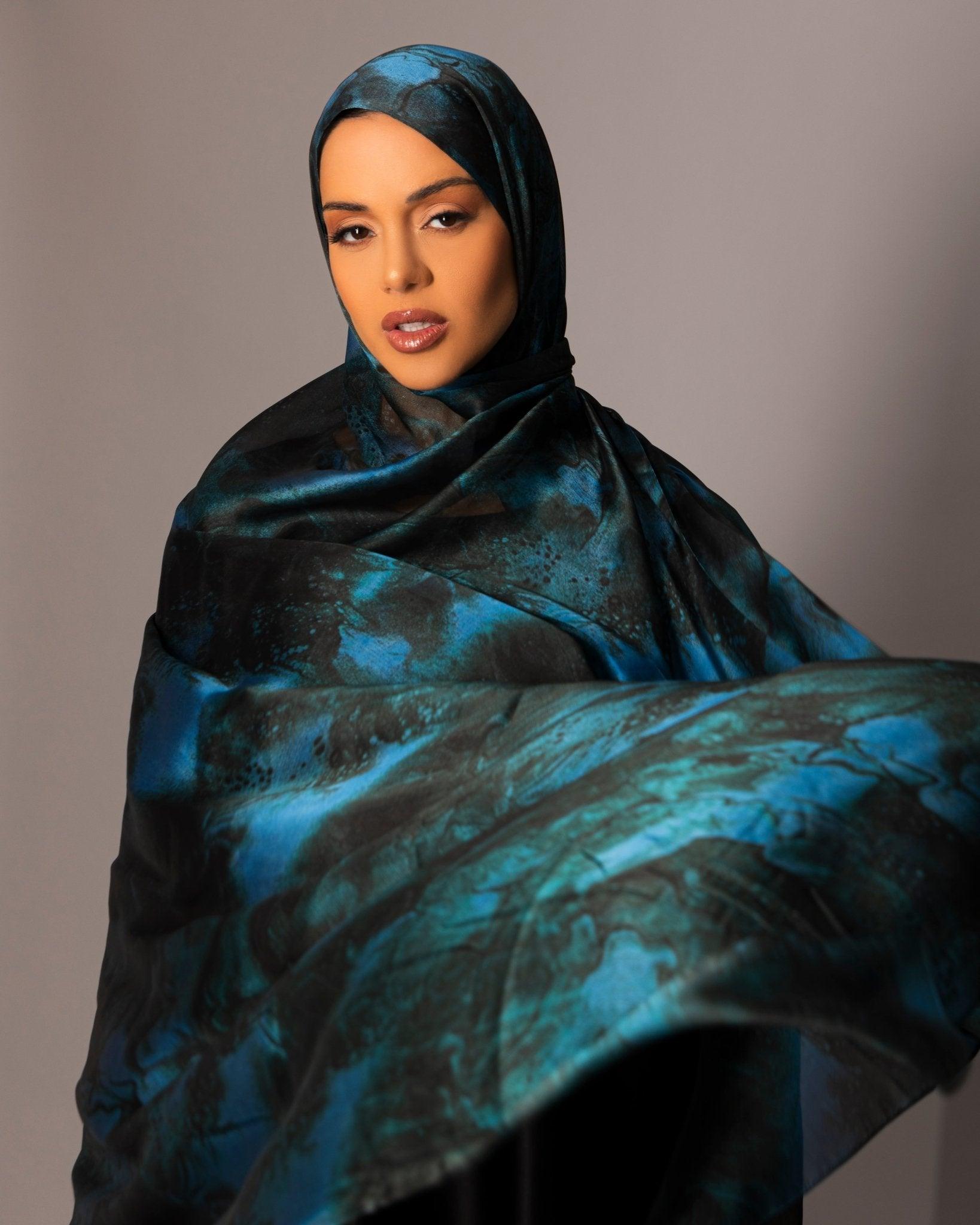 Printed Chiffon Hijab – Marble blue - Hals and Sals