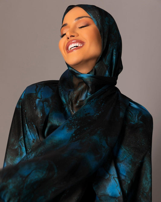 Printed Chiffon Hijab – Marble blue - Hals and Sals