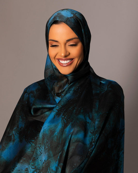 Printed Chiffon Hijab – Marble blue - Hals and Sals