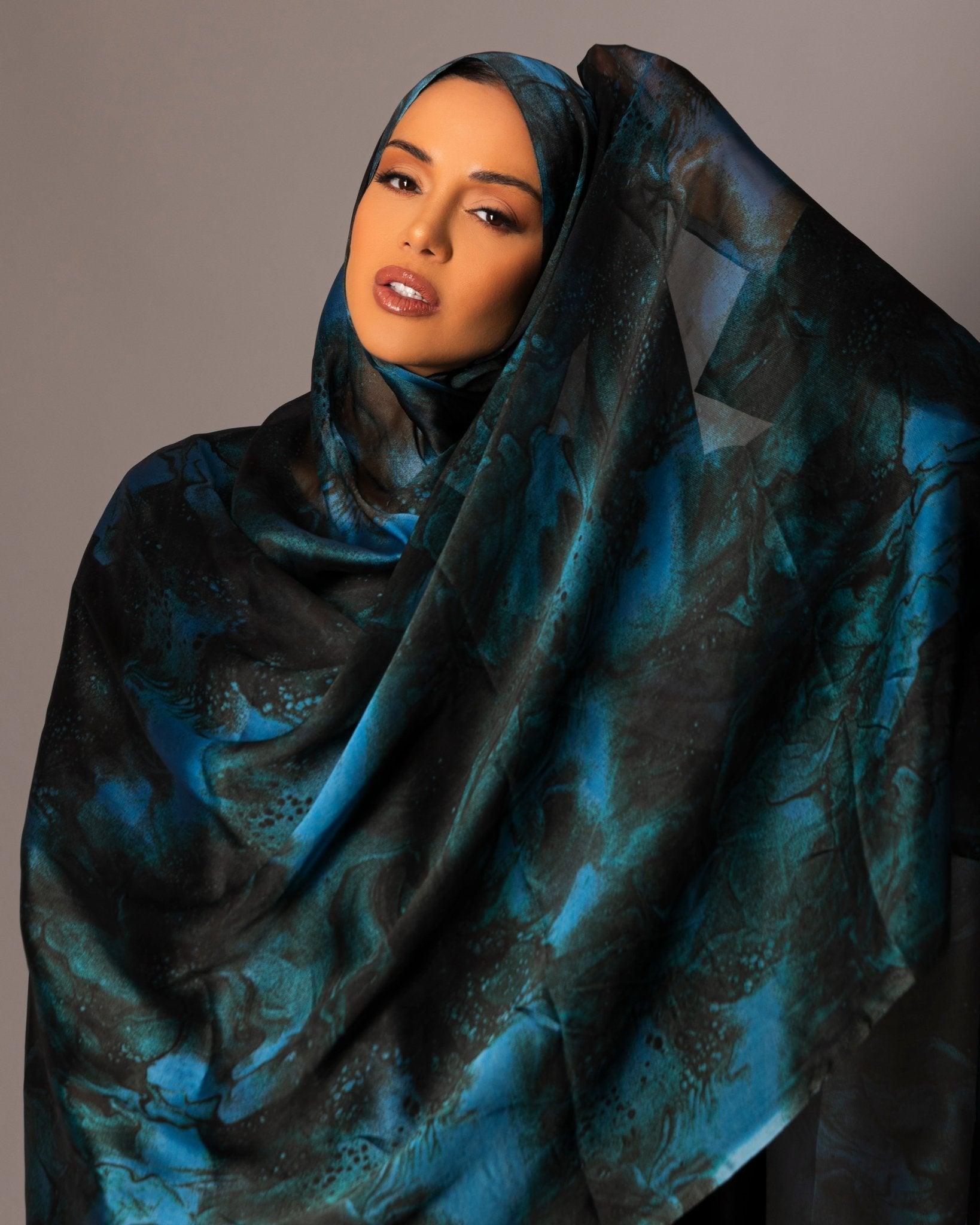 Printed Chiffon Hijab – Marble blue - Hals and Sals