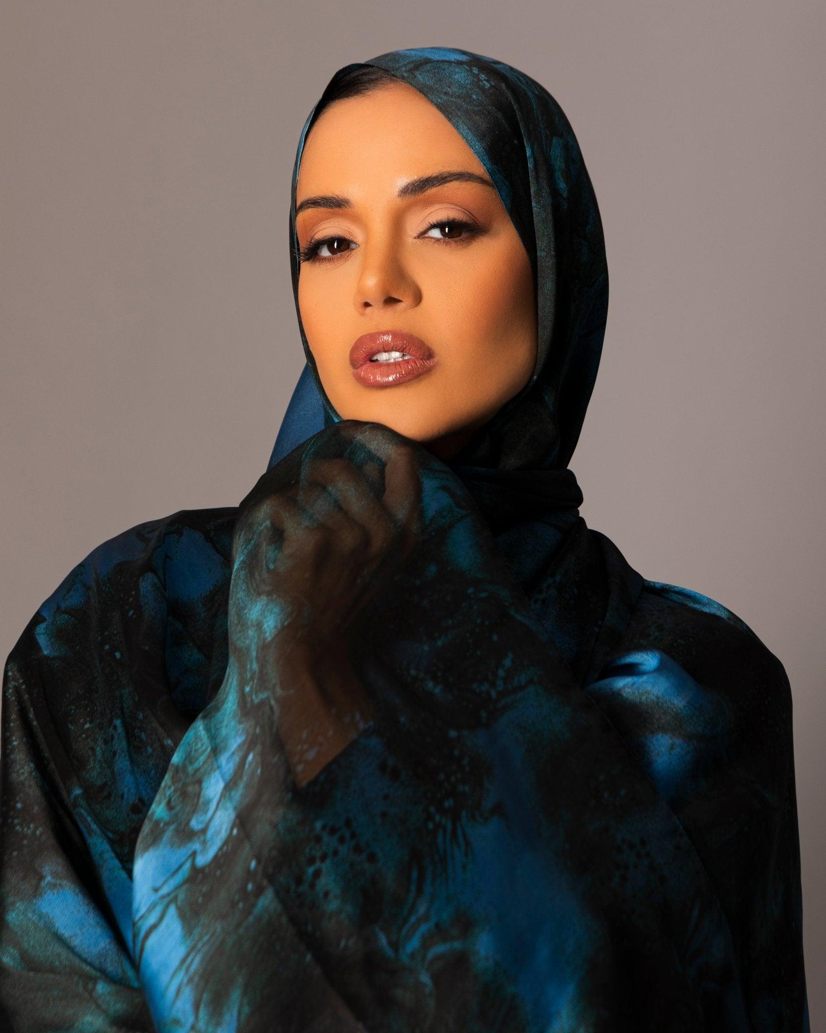 Printed Chiffon Hijab – Marble blue - Hals and Sals