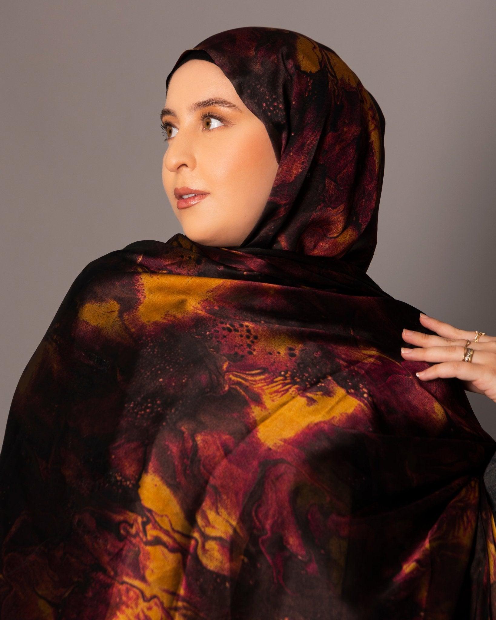 Printed Chiffon Hijab – Marble rouge - Hals and Sals