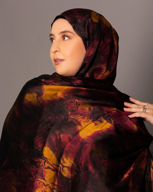 Printed Chiffon Hijab – Marble rouge - Hals and Sals