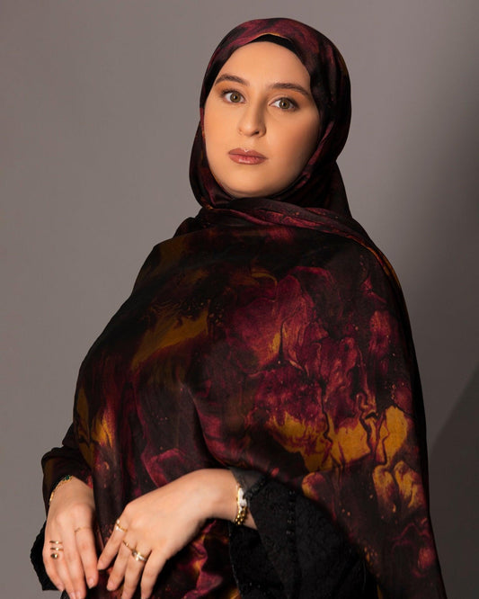 Printed Chiffon Hijab – Marble rouge - Hals and Sals