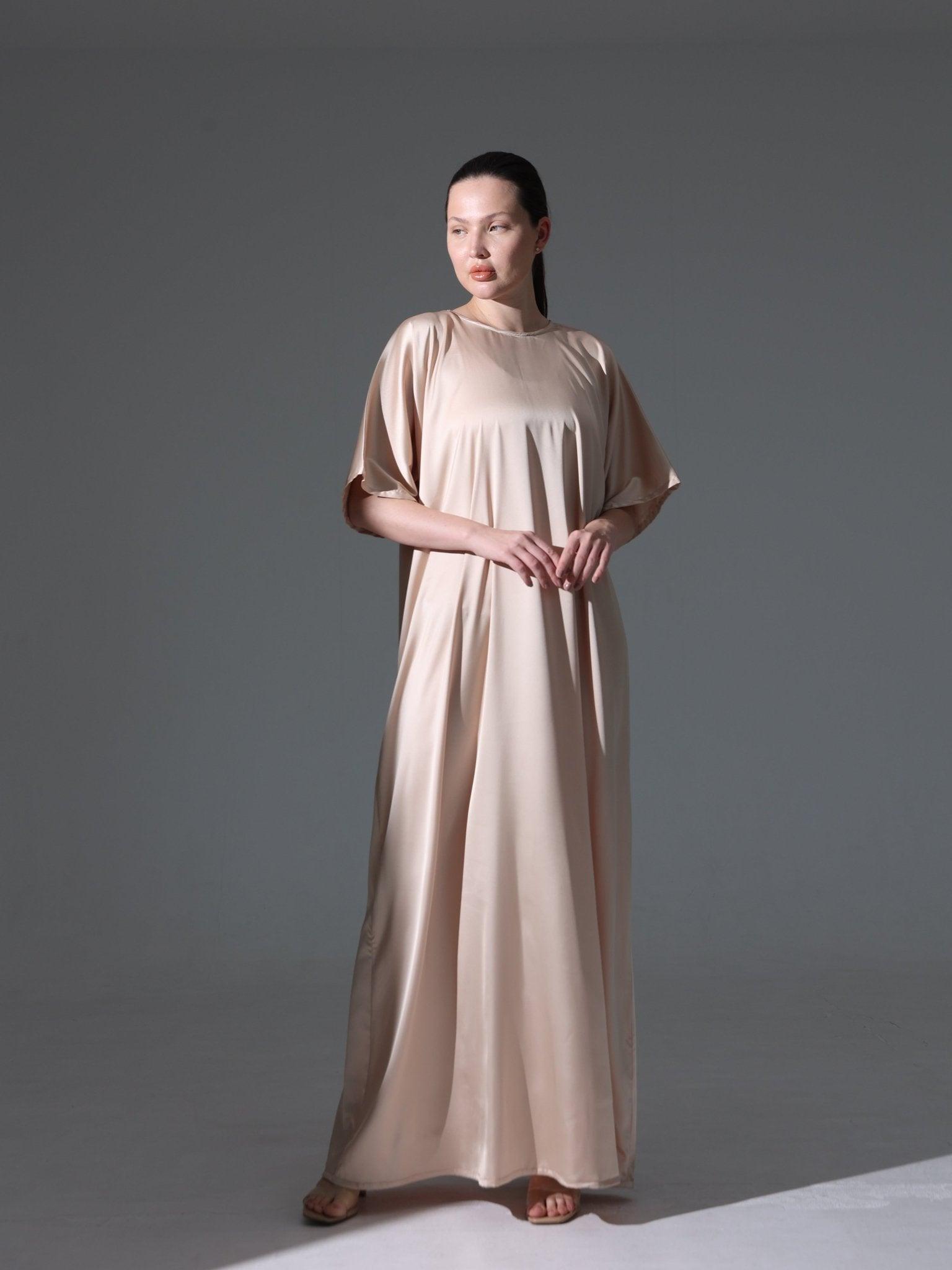 Silk Abaya Inner Slip Dress -Versatile Neutral - Hals and Sals 60 Silk Abaya Inner Slip Dress -Versatile Neutral - Hals and Sals 60