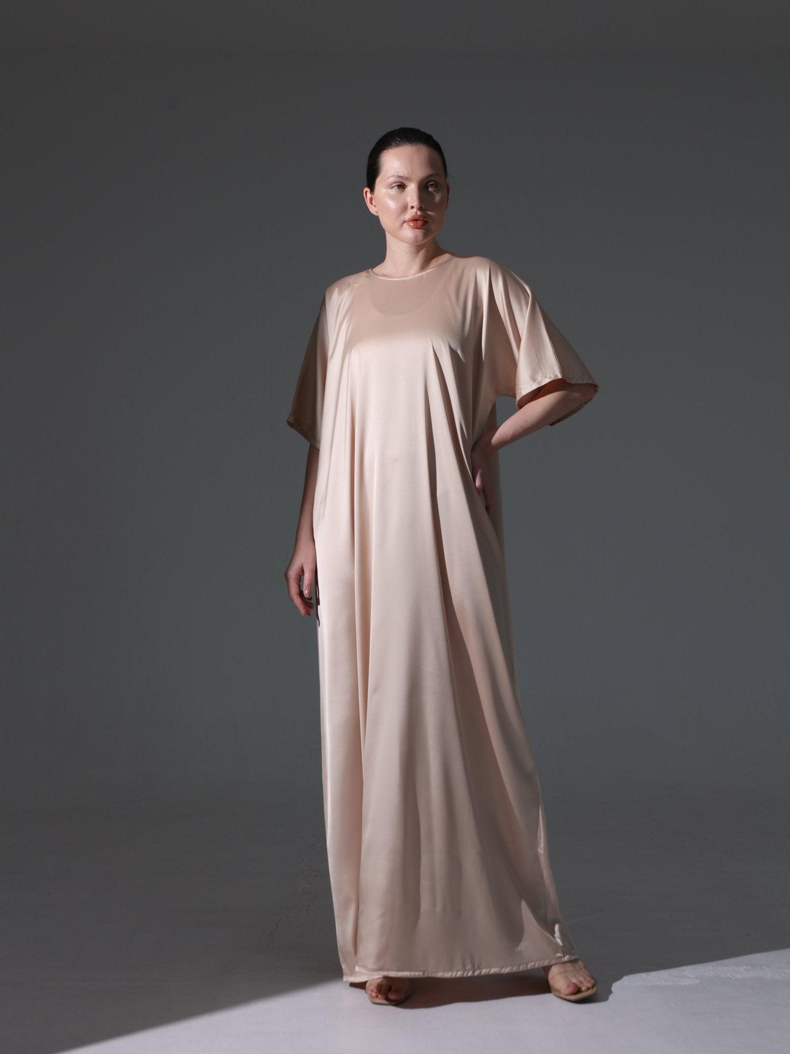 Silk Abaya Inner Slip Dress - Versatile Neutral - Hals and Sals