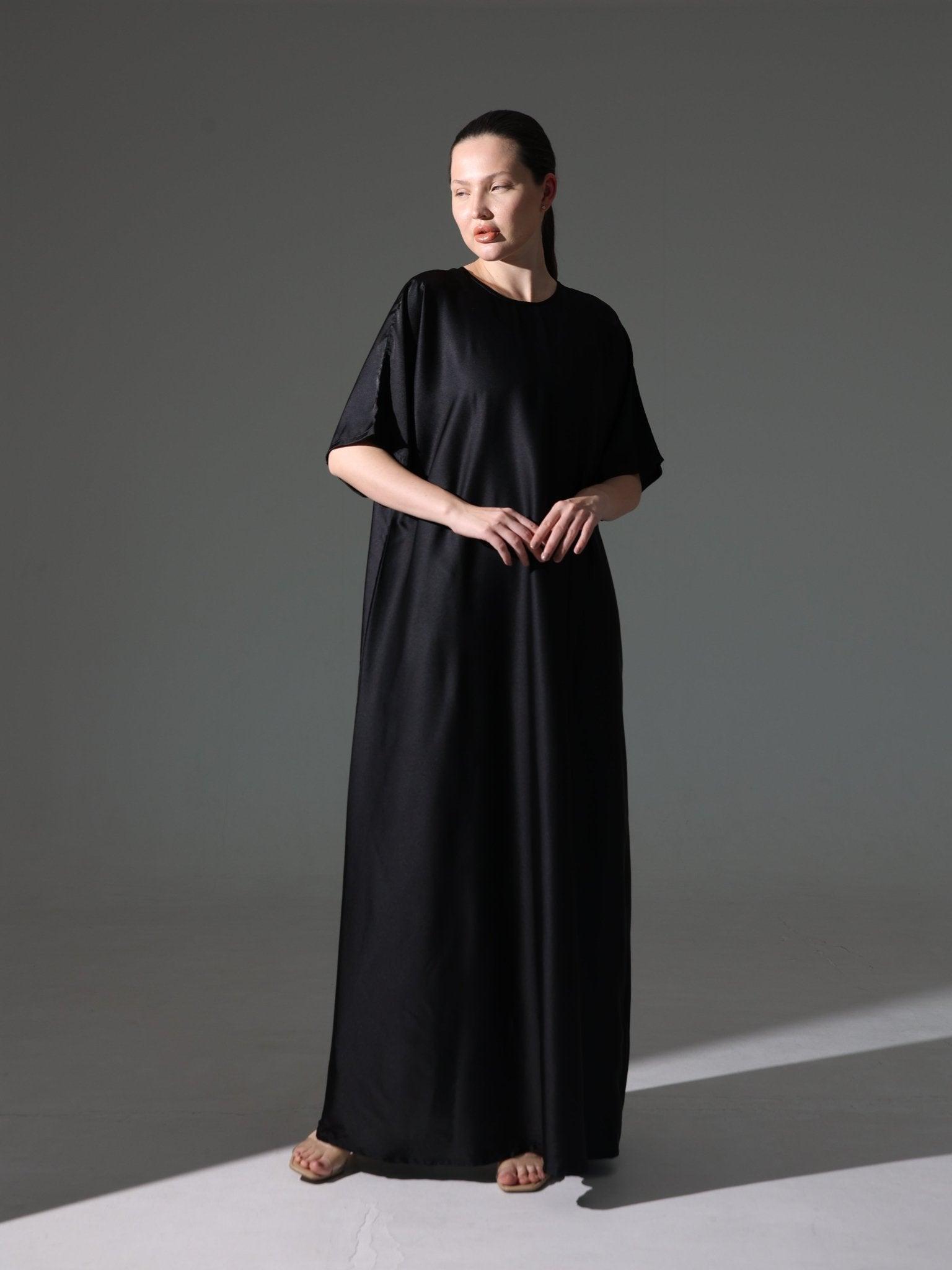 Silk Abaya Inner Slip Dress - Classic Black - Hals and Sals