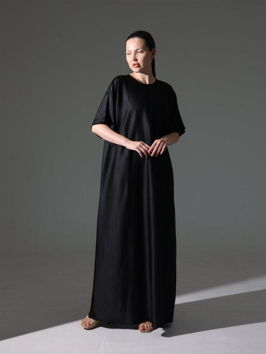 Silk Abaya Inner Slip Dress - Classic Black - Hals and Sals