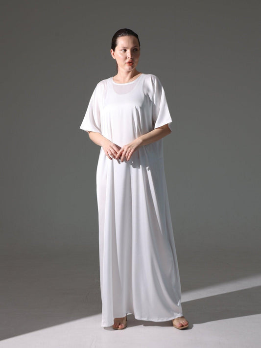 Silk Abaya Inner Slip Dress - Elegant Ivory - Hals and Sals