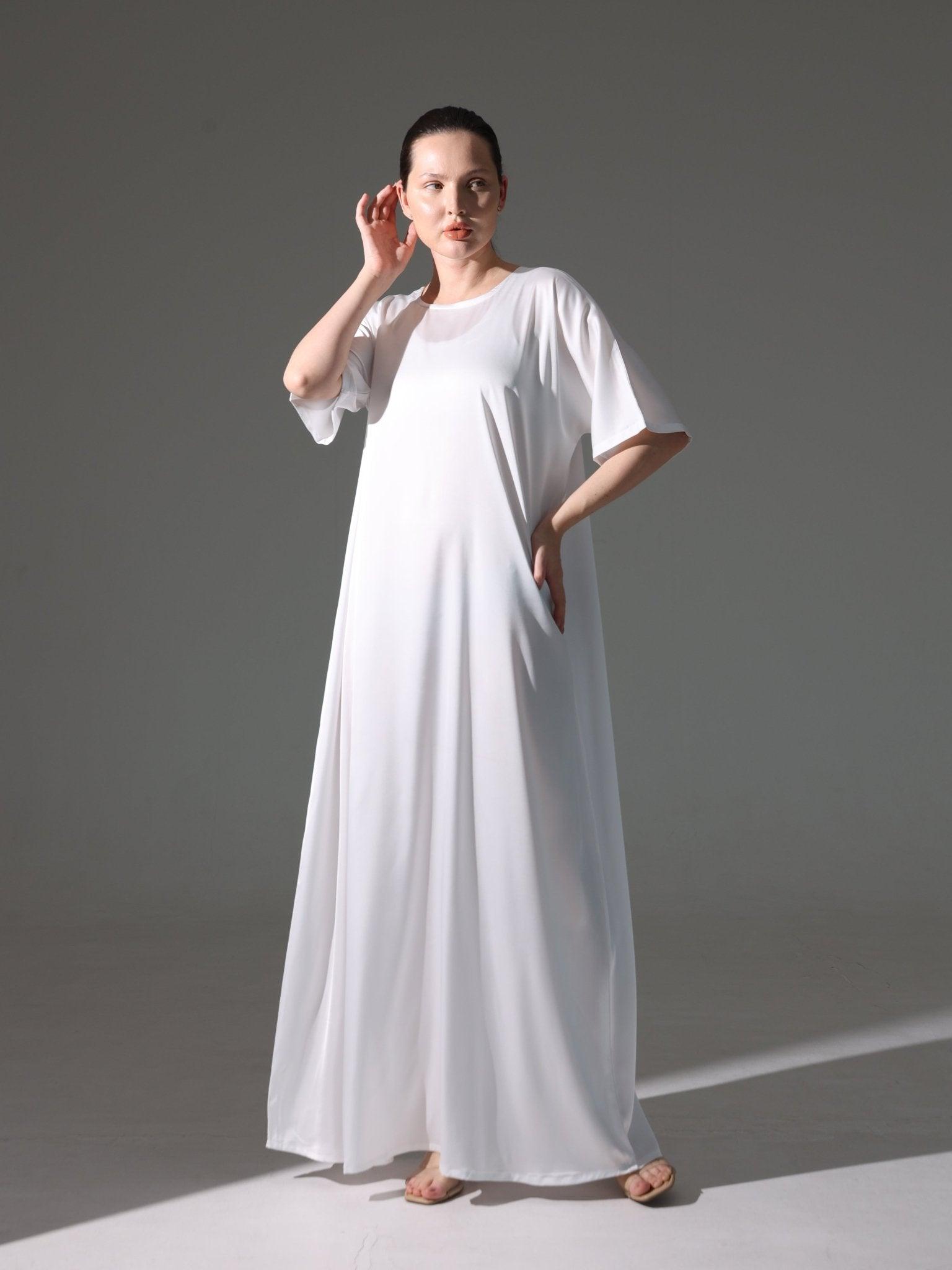 Silk Abaya Inner Slip Dress - Elegant Ivory - Hals and Sals