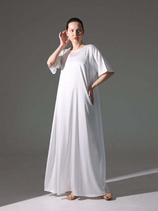 Silk Abaya Inner Slip Dress - Elegant Ivory - Hals and Sals