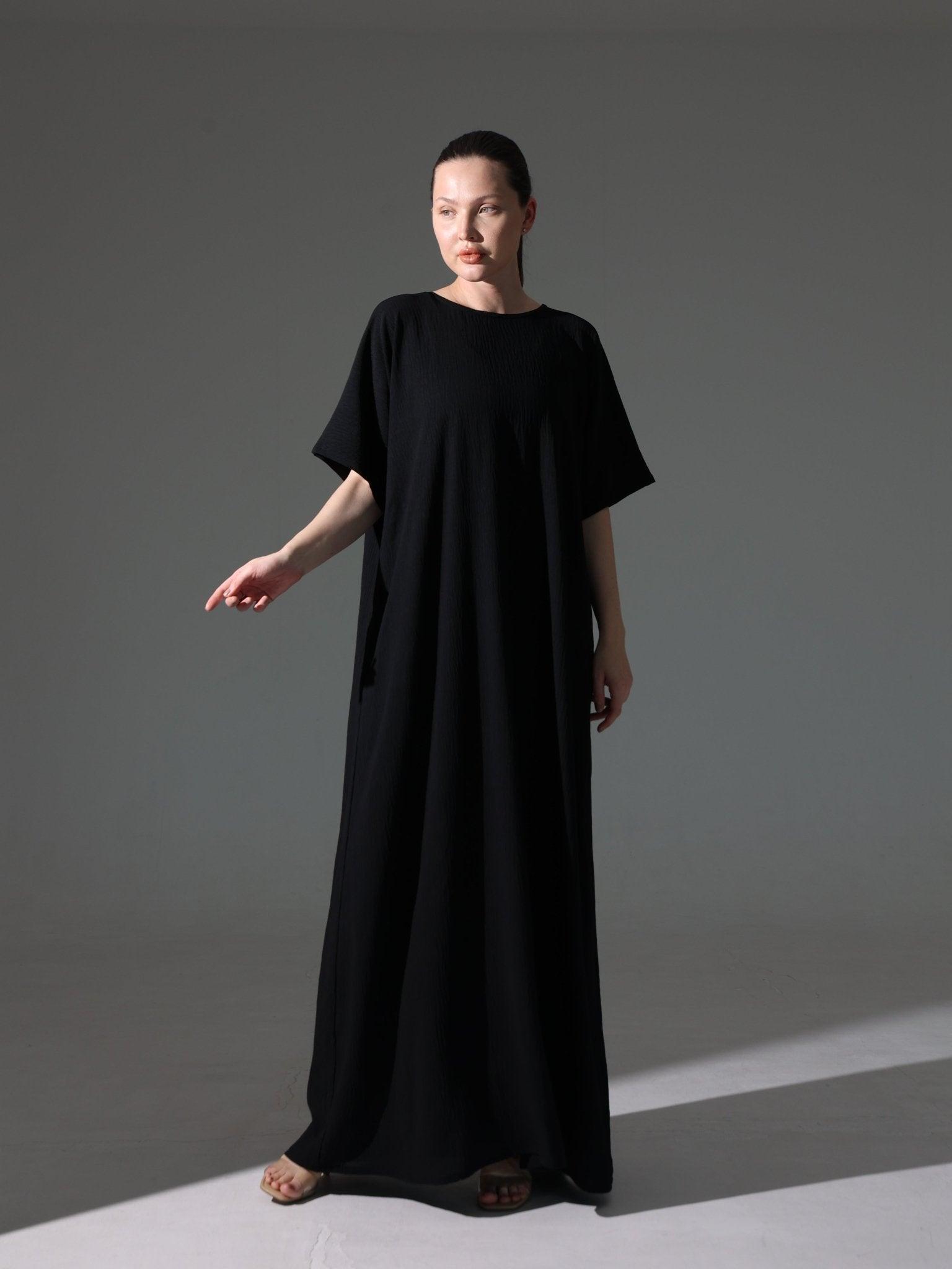 Crepe Abaya Inner Slip Dress - Classic Black - Hals and Sals Crepe Abaya Inner Slip Dress - Classic Black - Hals and Sals