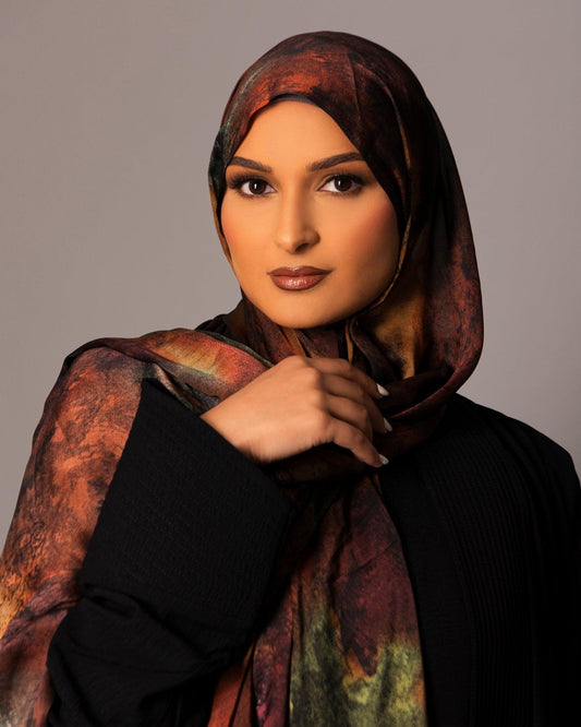 Printed Chiffon Hijab – Autumn Fusion - Hals and Sals