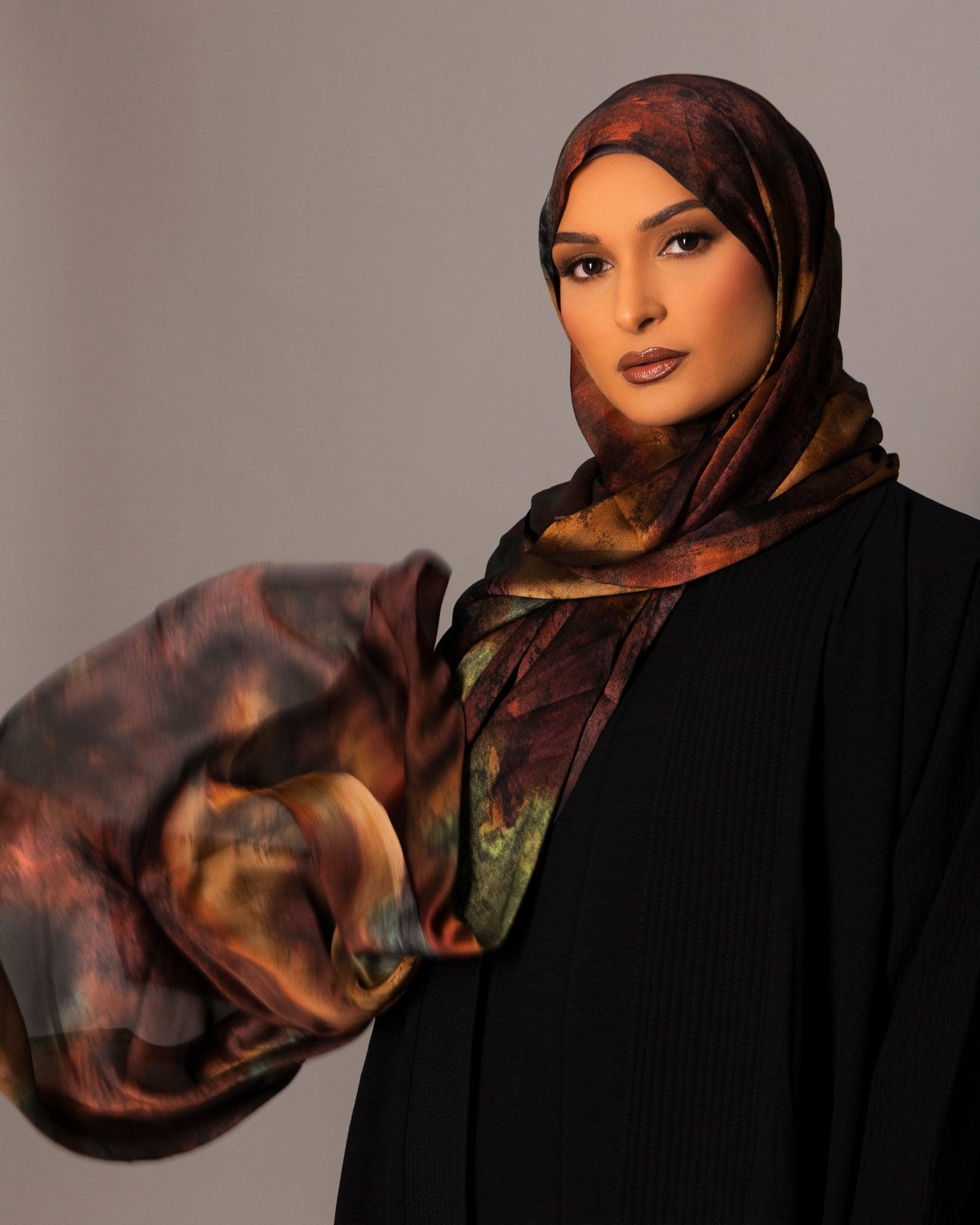 Printed Chiffon Hijab – Autumn Fusion - Hals and Sals