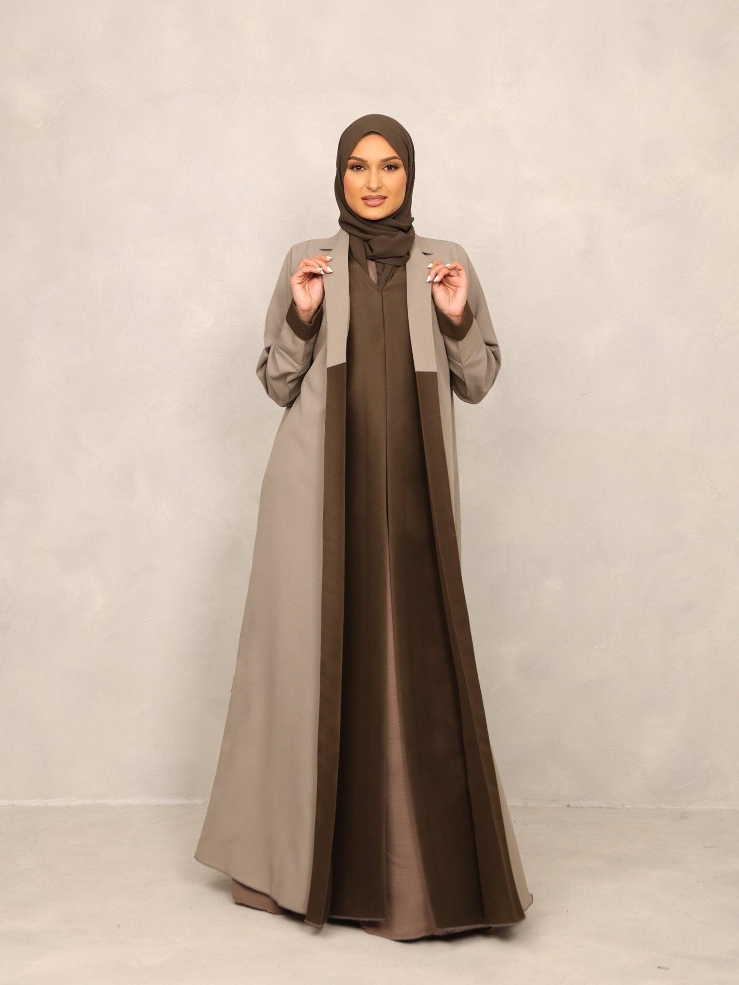 Taupe – Olive Edge Abaya set - Hals and Sals