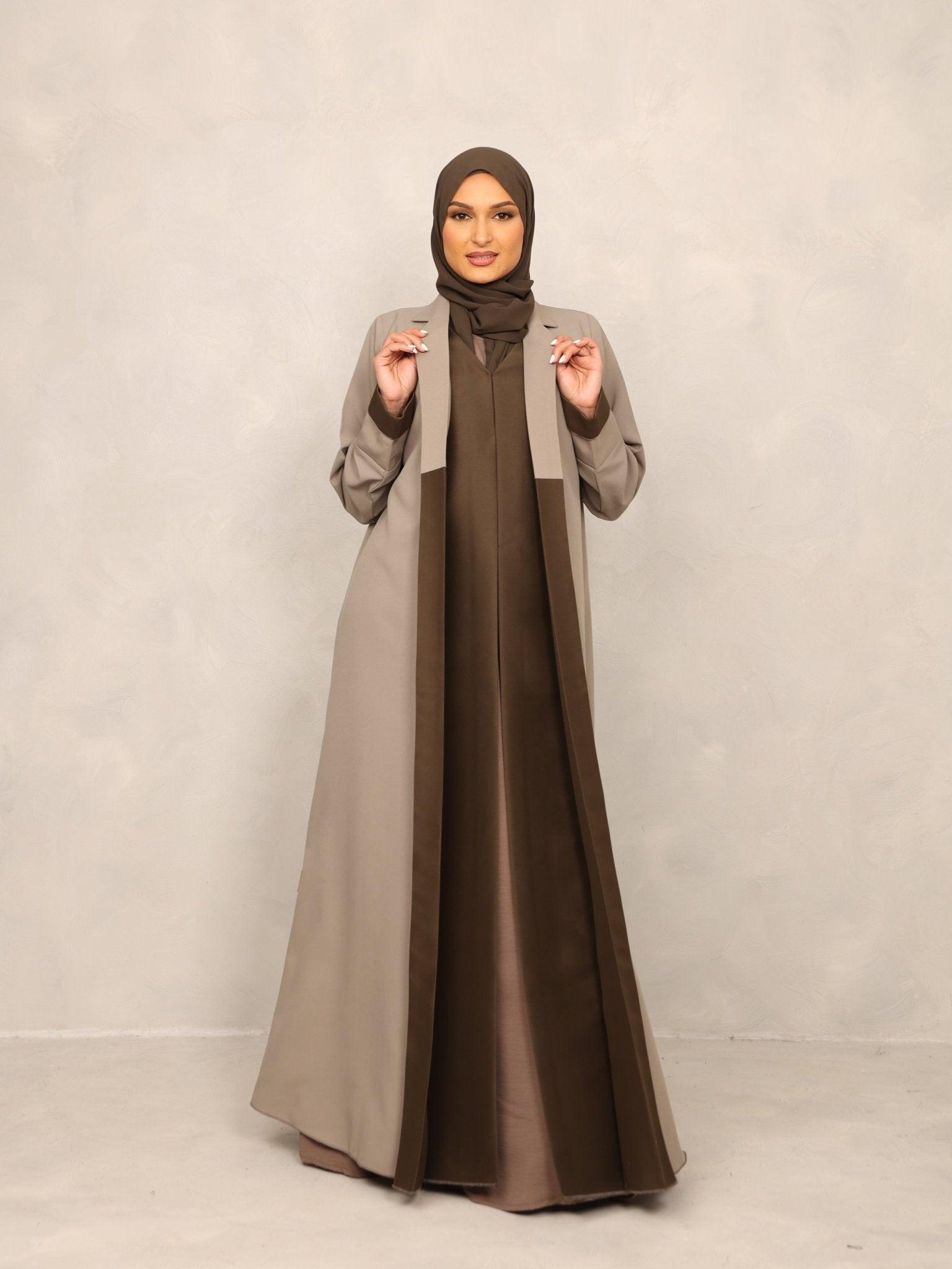Taupe – Olive Edge Abaya set - Hals and Sals