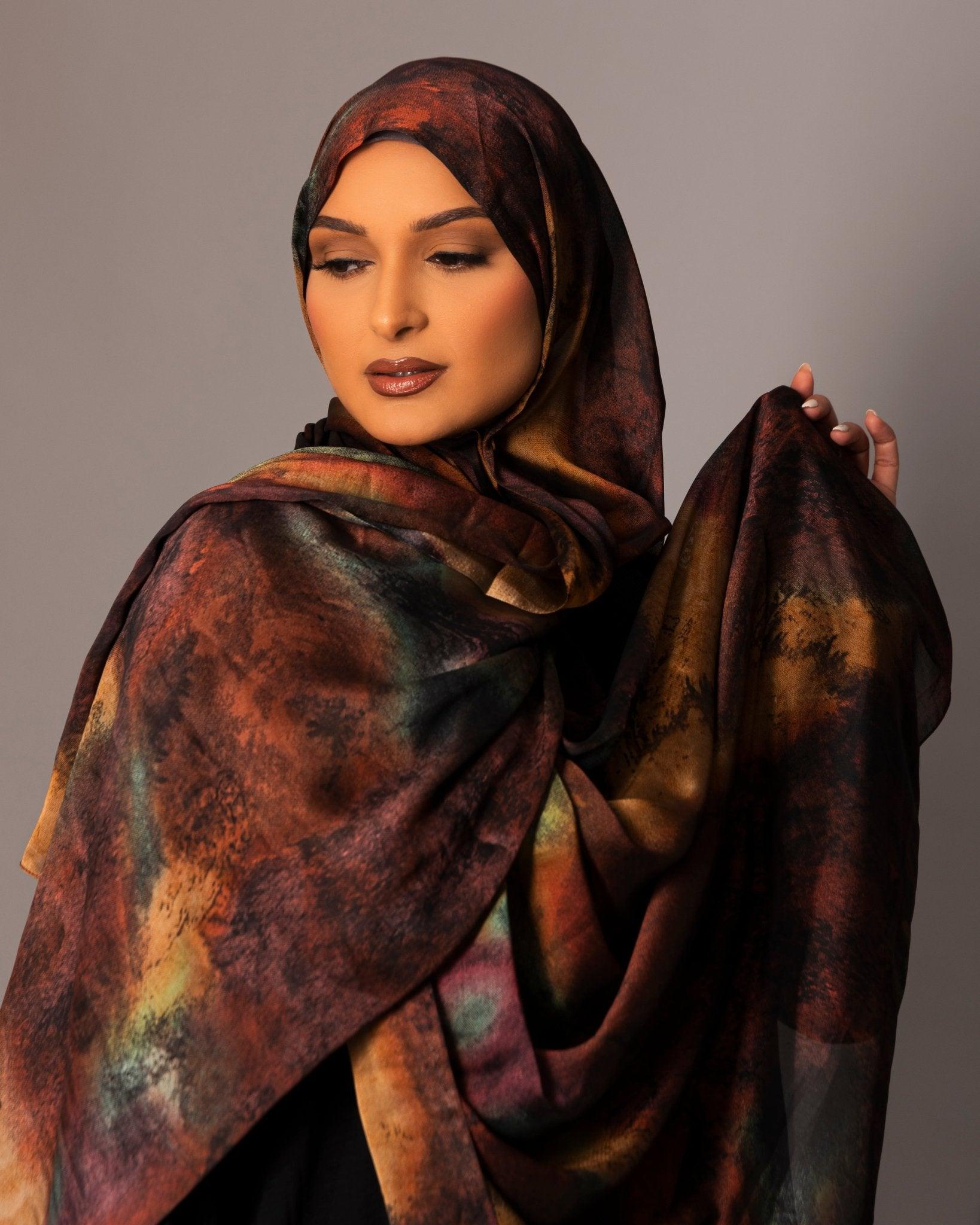 Printed Chiffon Hijab – Autumn Fusion - Hals and Sals