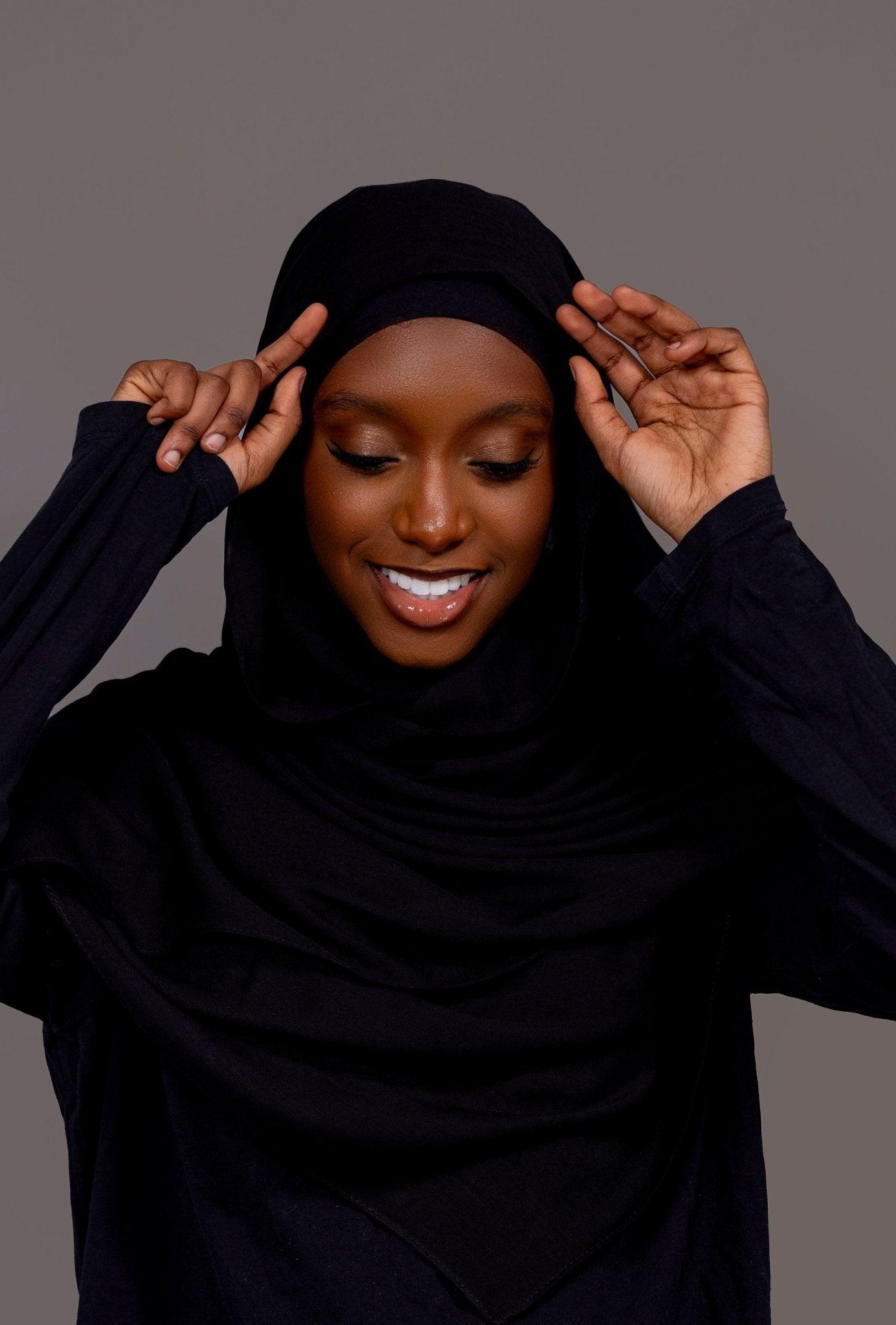 Premium Modal Hijab with matching under cap set – black - Hals and Sals