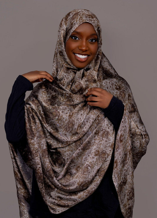 Printed Chiffon Hijab – Pearl Taupe - Hals and Sals