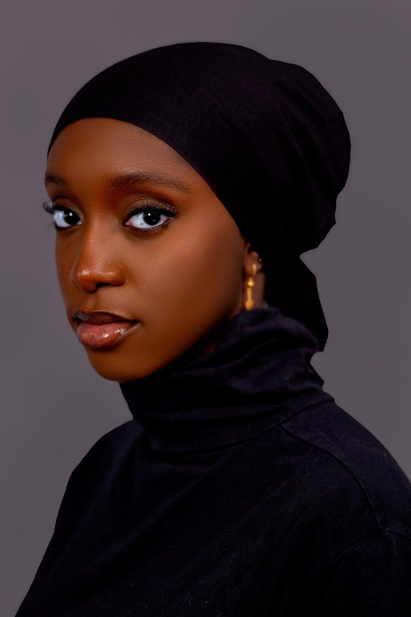 Non - Slip Cotton Hijab under Cap - Classic Black - Hals and Sals