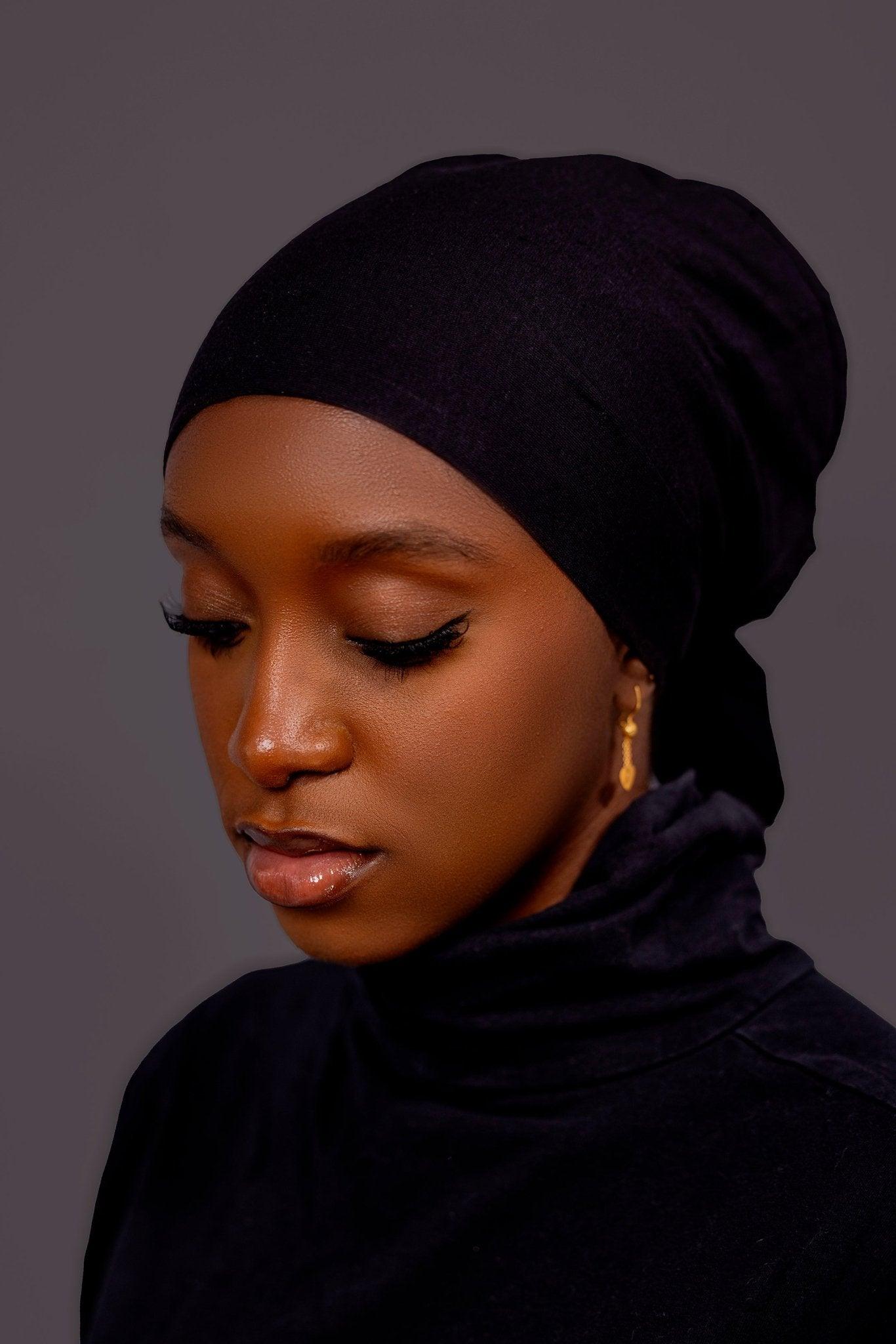 Non - Slip Cotton Hijab under Cap - Classic Black - Hals and Sals