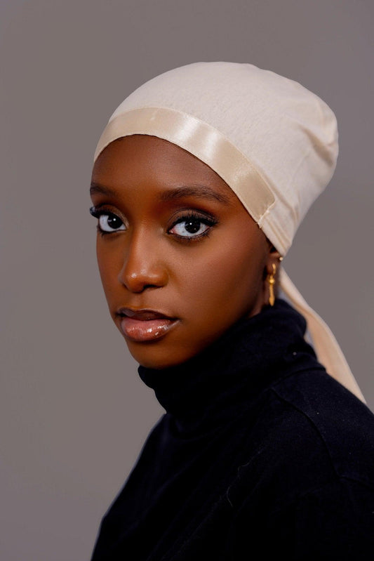 Non - Slip Cotton Hijab under Cap - Beige - Hals and Sals