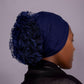 Non - Slip Cotton Hijab under Cap with Built - In Lace Volumizing Scrunchie - Deep Navy - Hals and Sals